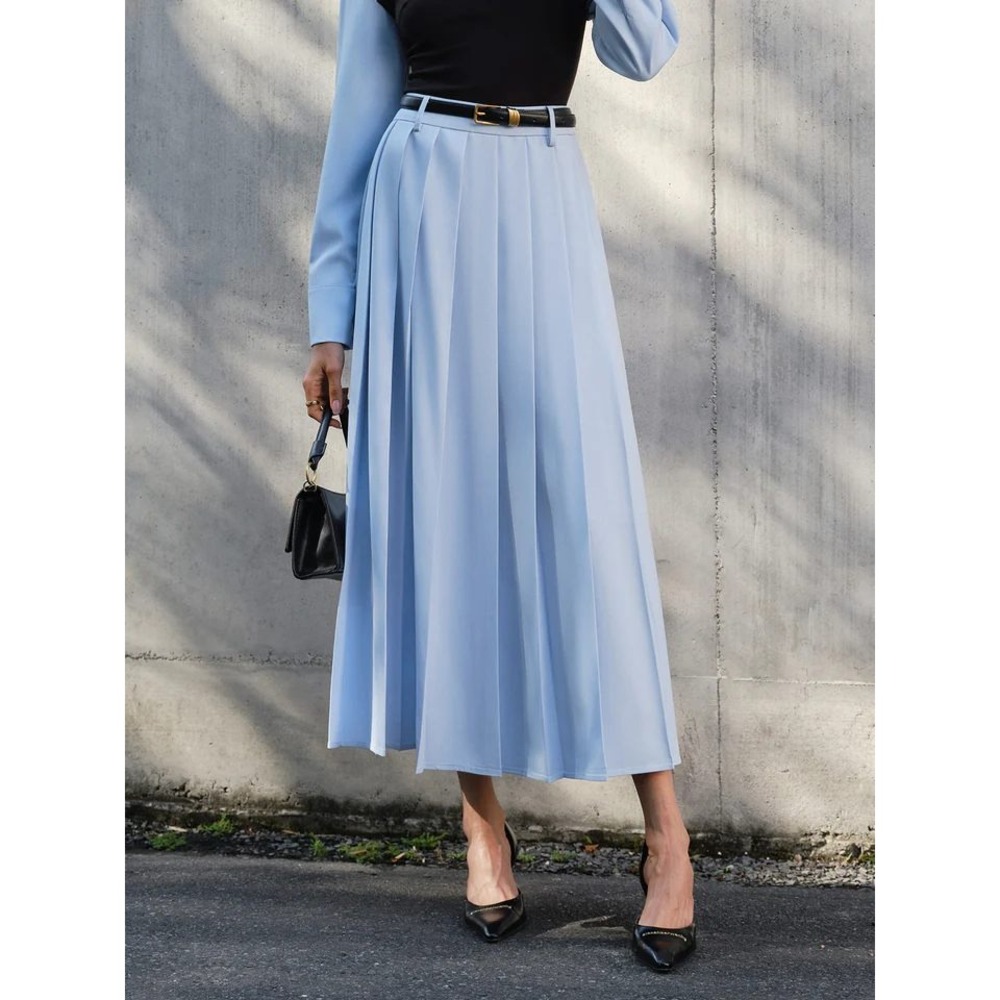 Commense Pleated Midi Skirt A-Line High Waist Elegant Feminine‎ Style Size XS